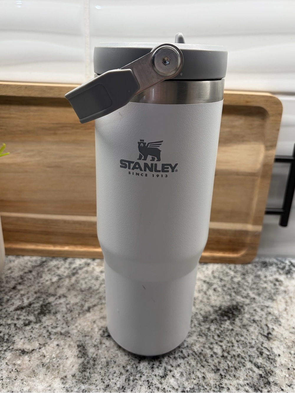 Stanley White Travel Tumbler with Gray Flip Lid